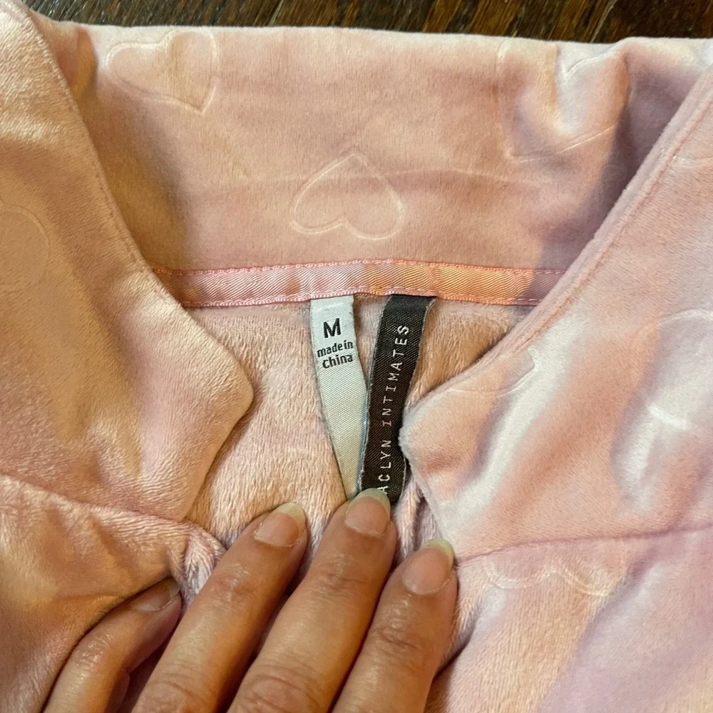 Jaclyn Intimates Pink Heart‎ Plush Pajama Set Medium Top Pants Sleepwear